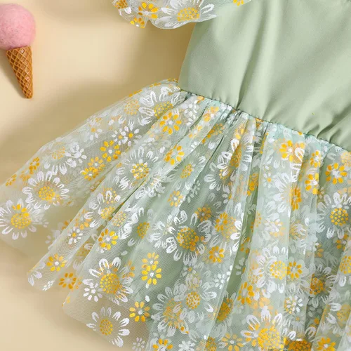 Vista 6 de IDOPIP Conjunto de 2 piezas para bebé recién nacido, con diadema, bordado de flores, tutú, princesa, fiesta de cumpleaños, conjunto de ropa