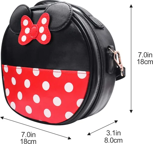 Vista 6 de Finex Mini bolso de viaje con diseño de lunares de Minnie Mouse NegroRojo Bolsa Redonda Viajar