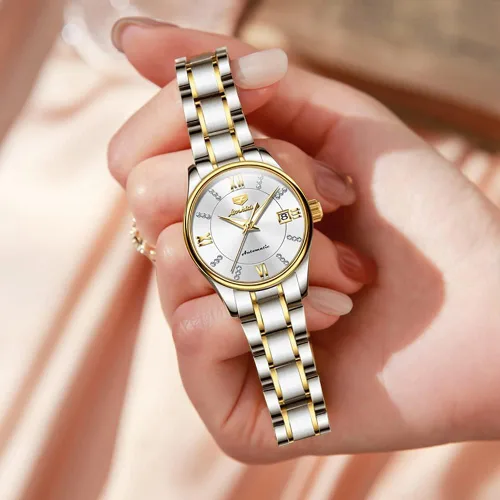 Vista 4 de OLEVS Relojes automáticos de mujer con diamantes Tourbillon vestido de pulsera fase lunar impermeable luminoso