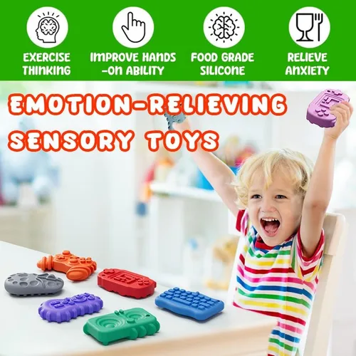 Vista 2 de Juguetes sensoriales antiestrés para niños y adultos, 6 piedras sensoriales texturizadas para autismo, TDAH, niños, calmantes, piedras