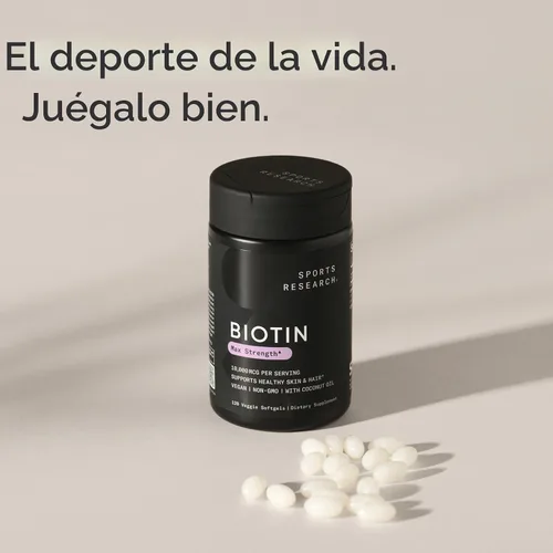 Vista 8 de Biotina de 0.00035 oz con aceite de coco, no transgénicos y sin gluten, 120 minicápsulas blandas vegetarianas