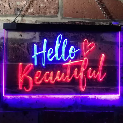 Vista 2 de ADVPRO Hello Beautiful Battling Cancers Support - Letrero de neón LED de doble color, azul y rojo, 12 x 8.5 pulgadas, st6s32-i1177-br azul y Red