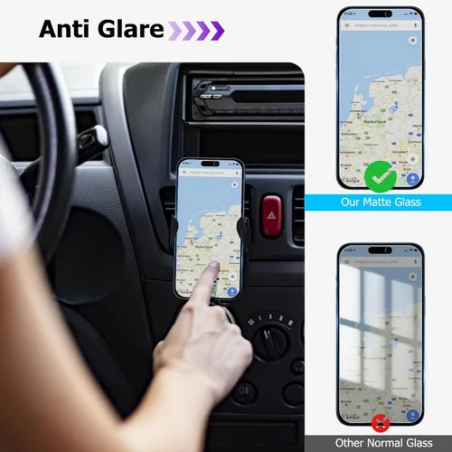 Vista 5 de Protector de pantalla de privacidad para iPhone 15 Pro Max con protector de lente de cámara, película de vidrio templado antiespía morado mate Azul