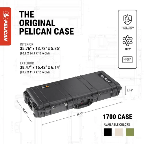 Vista 2 de Pelican Protector 1700 - Funda rígida multiusos con espuma, trípode, equipo de cámara, funda para pistola de deportistas, equipo electrónico y más