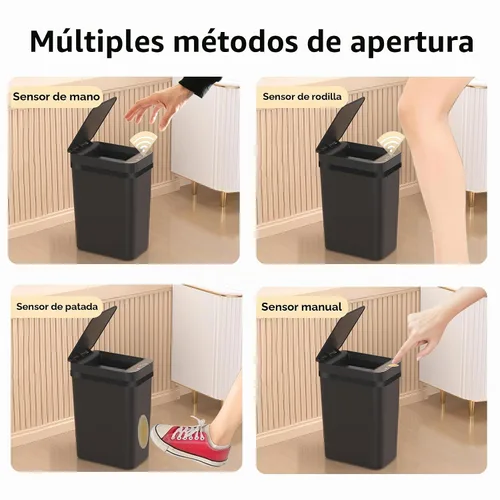 Vista 6 de FRESHLIX Paquete de 3 cubetas de basura para baño 2.6 galones, cubetas de basura automáticas delgadas sin contacto con sensor de movimiento, cubetas
