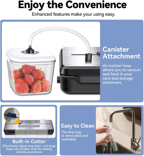 Vista 8 de Flekzo Máquina selladora al vacío para alimentos - Rápida compacta, multifuncional, aspiración continua, con sistema de vacío externo - Para