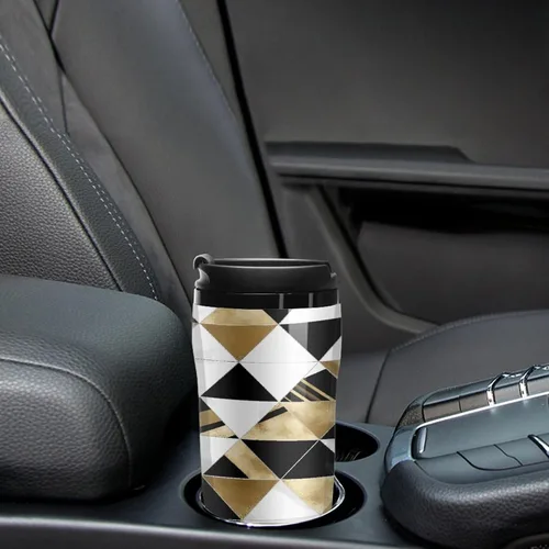 Vista 6 de Fashion Modern Black White Gold Triangles Coffee Cup Hot Coffee Travel Mug Reusable Iced Coffee Cups Double Heat Insulation Coffee Mug with