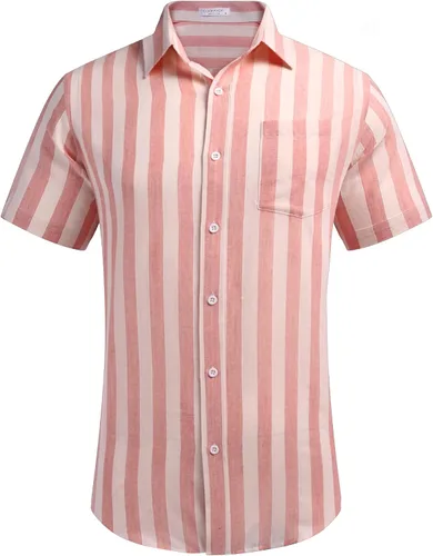 Vista 2 de COOFANDY Men Boys Linen Shirts Short Sleeve Button Down Shirts Hawaiian Tropical Shirts