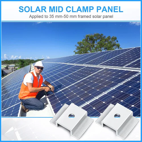 Vista 3 de Paquete de 12 abrazaderas centrales para panel solar de 1.06 pulgadas, accesorios de montaje de aluminio, abrazadera media solar de aluminio