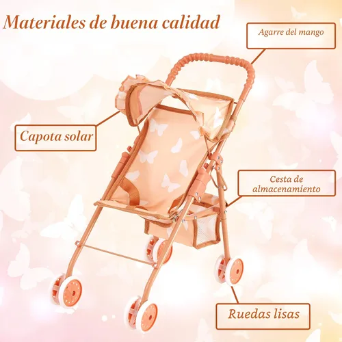 Vista 2 de My First Baby - Cochecito de muñeca para niñas de 3 años, niños pequeños Cochecito de bebé plegable para muñecas, cochecito de juguete