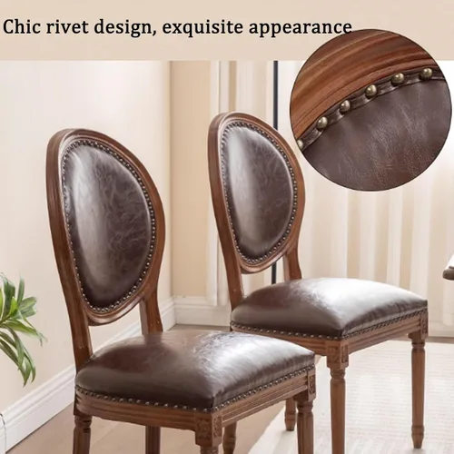 Vista 6 de Juego de sillas de comedor de madera 1/2/4, sillas de cocina tapizadas con asiento de cuero, silla de comedor rústica, silla lateral sin brazos