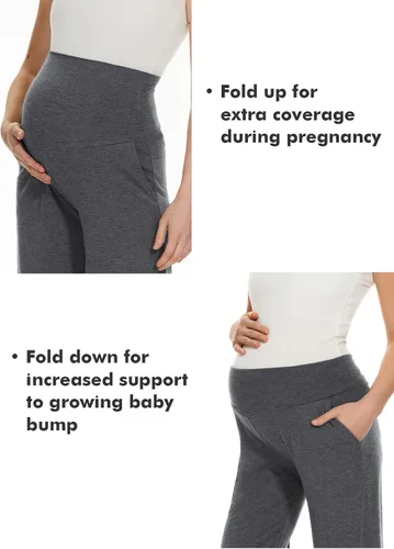 Vista 38 de Ecavus Pantalones de maternidad anchos y rectos para mujer, versátiles, cómodos, palazzo, elásticos, con bolsillos
