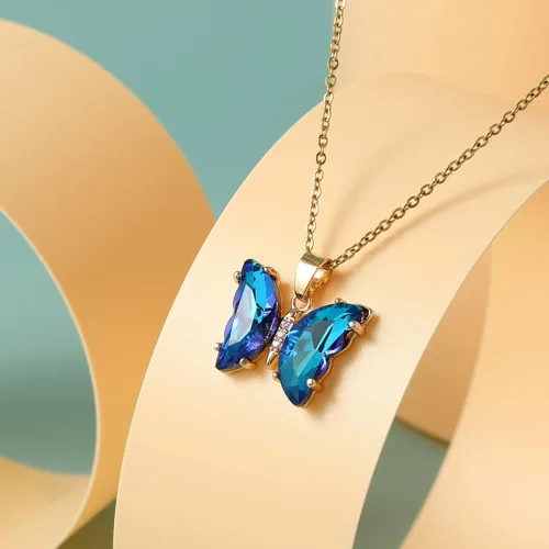 Vista 4 de BONJOULRY Butterfly Crystal Necklace for Women Teen Girls 14K Gold Stainless Steel Butterfies Birthston Pendant Choker Necklaces Aesthetic