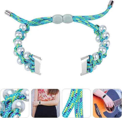 Vista 4 de Hemobllo Correa de reloj de pulsera de perlas correa de reloj ajustable con cuentas - Correa de reloj inteligente trenzada de piedras preciosas