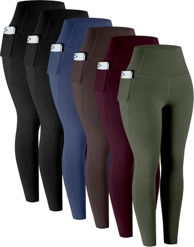 Vista 15 de LZYVOO - Leggings con bolsillos para mujer, 6 paquetes, pantalones de yoga de cintura alta suaves con control de abdomen para entrenamiento