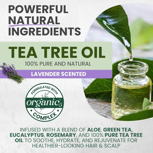 Vista 4 de KESMEDIK Tea Tree - Juego de champú y acondicionador de lavanda con menta y romero, limpia, enfría y alivia la picazón del cuero cabelludo, sin
