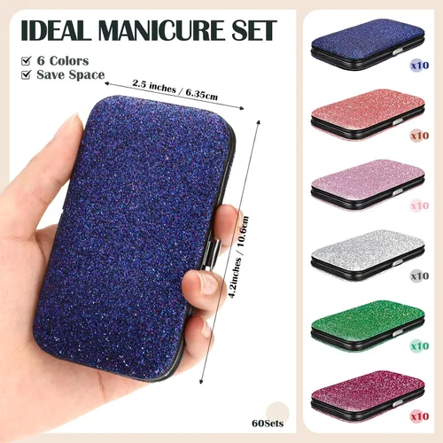 Vista 2 de Juego de 60 manicura a granel, 8 en 1 de acero inoxidable cortaúñas con estuche, regalos de agradecimiento para la semana de la enfermera, día