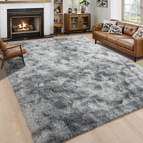Vista 27 de Noahas Alfombras de Área Grandes y Esponjosas de 5x8 pies para Sala de Estar y Dormitorio, Alfombra Gruesa de Pelo Largo Beige y Blanca, Alfombra