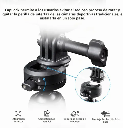 Vista 2 de PGYTECH CapLock - Soporte de triple succión compatible con DJI OSMO Action 4/3/2, Gopro Hero 11/10/9/8 con adaptador de rosca estándar de 1/4"-20