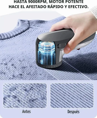 Vista 3 de Ruidla - Afeitadora de pelusas eléctrica, removedor de pelusa recargable para suéteres con cuchillas de acero inoxidable de 3 hojas, doble Negro