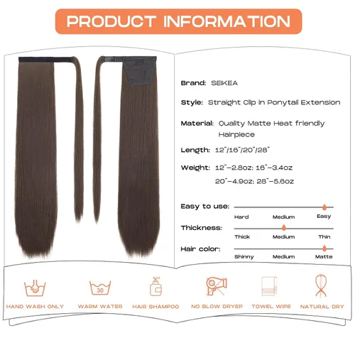 Vista 3 de SEIKEA Extensión de cola de caballo con clip alrededor del cabello lacio para mujer (28 pulgadas, marrón chocolate oscuro)