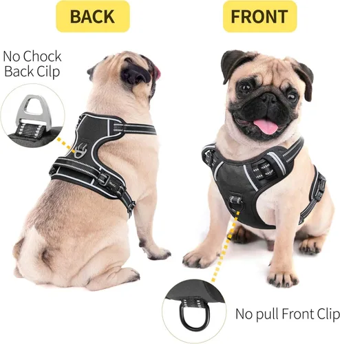 Vista 2 de HEELE Arnés para perro pequeño sin tirones con mango suave, arnés reflectante ajustable, color negro, XS Reflective Front Clip Vest with Control