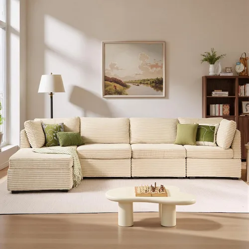 Vista 21 de Ovios - Sofá modular con diván en forma de U y otomanas, cómodo y mullido, tapizado en pana estilo nube, moderno, asiento profundo, juego de sofás