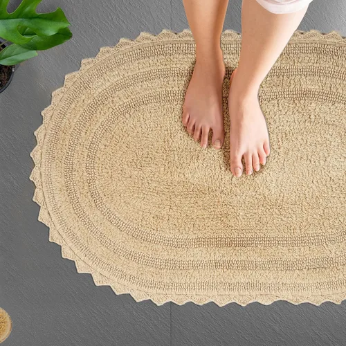 Vista 3 de TreeWool - Alfombras de baño con borde de ganchillo reversible en algodón de felpa (paquete de 2)