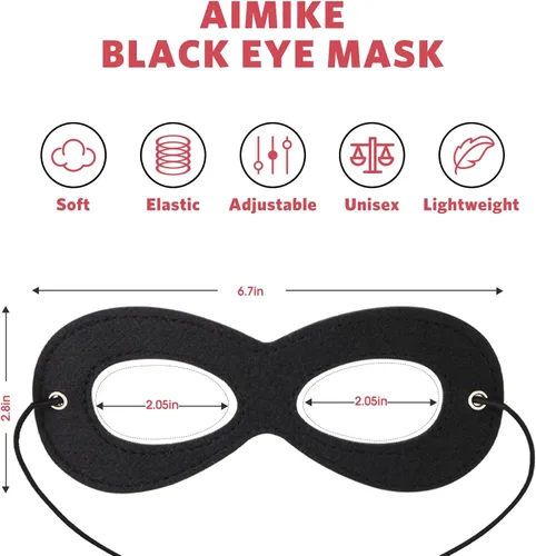 Vista 2 de Máscara de superhéroe AIMIKE, máscara de ojos de fieltro negro, disfraz de Halloween, máscara ajustable con cuerda elástica