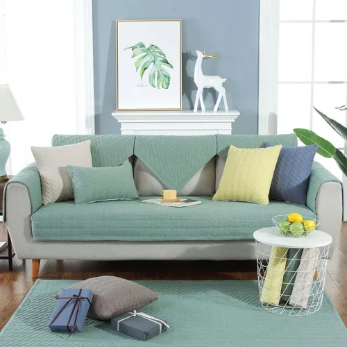Vista 6 de vctops Funda de sofá de algodón, fundas acolchadas de color sólido a rayas para sofá seccional, funda antideslizante para sofá, protector de muebles