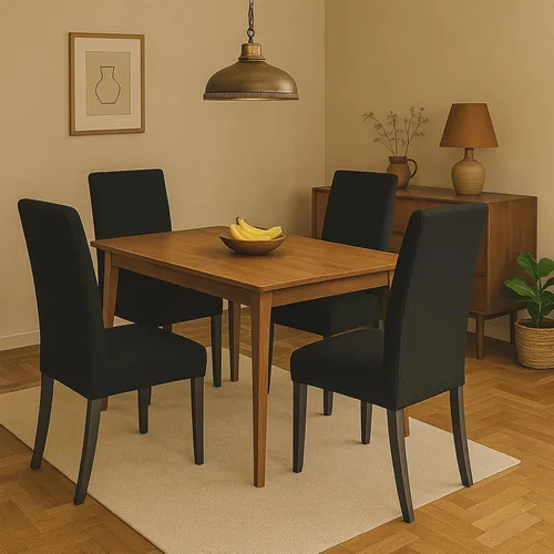 Vista 4 de Juego de 4 fundas para sillas de comedor y cocina, fundas para sillas de comedor, color negro