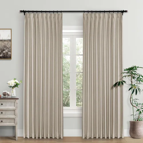 Vista 8 de Macochico Cortinas opacas de lino plisadas para oscurecer la habitación, panel con aislamiento térmico para dormitorio, sala de estar, sala