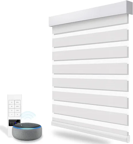 Vista 14 de ACMEART - Persianas motorizadas inteligentes de cebra con control remoto, persianas filtrantes de luz Beige