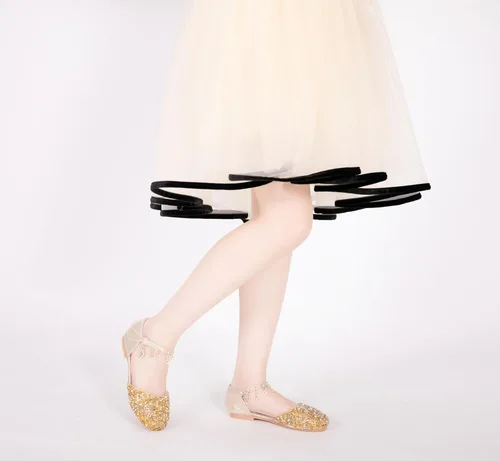 Vista 2 de Zapatos planos de ballet Mary Jane con diamantes de imitación para niña, con brillantina, para niña de las flores, para boda, fiesta, zapatos