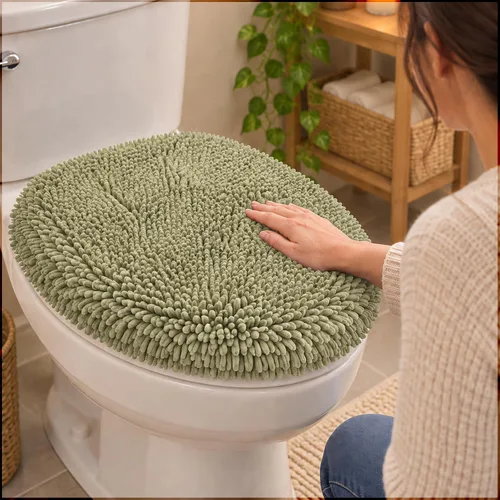 Vista 11 de Mayshine - Cubierta de microfibra tipo shaggy para la tapa del asiento del baño, estándar para baño Beige