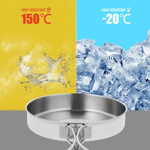 Vista 3 de Sartén pequeña para acampar, sartén portátil de acero inoxidable de 5.8 pulgadas para cocinar al aire libre con mango plegable, mini sartén