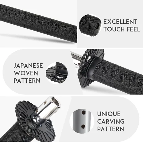 Vista 4 de Pomo de palanca de cambios estilo Katana, espada Samurái, universal para autos manuales con adaptadores, negro (26 cm)