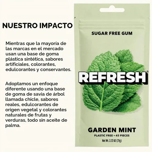 Vista 7 de Refresh Gum Garden Mint, goma de mascar de xilitol natural sin azúcar, 45