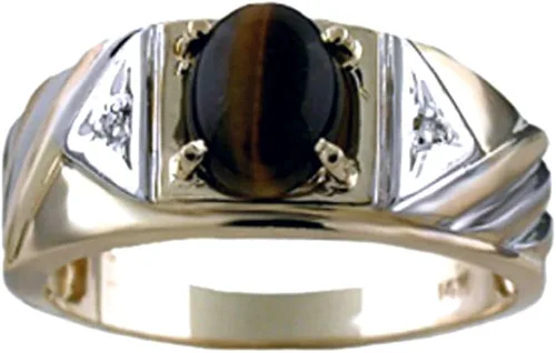 Vista 2 de RYLOS - Anillos para hombre de oro blanco de 14 quilates - Anillo de diamante y ojo de tigre 0.315 x 0.236in de color piedra preciosa anillos