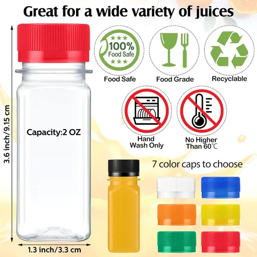 Vista 2 de Sliner 150 botellas de plástico transparente de 2 onzas, mini botella de jugo con tapa de rosca, pequeño frasco de líquido vacío, reutilizable