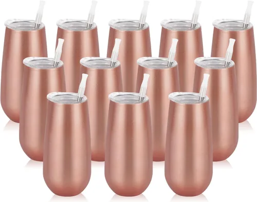 Vista 21 de Paquete de 2 vasos de champán sin tallo, vaso de flauta aislado de 6 onzas, vasos irrompibles de doble aislamiento para amigos, cumpleaños, Navidad