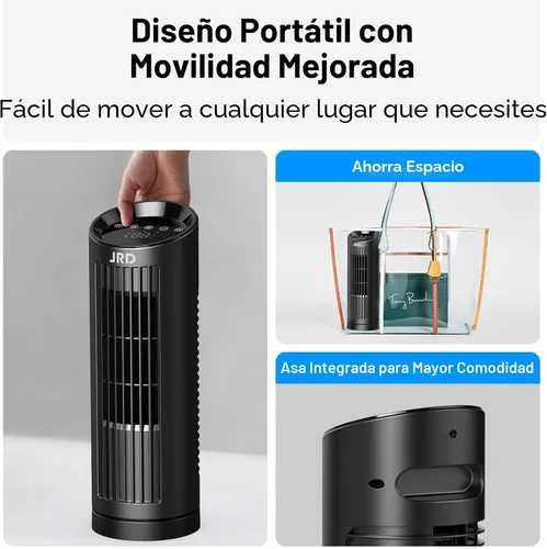Vista 8 de JRD Ventilador de torre de 13 pulgadas para dormitorio, ventilador de escritorio silencioso con control remoto, oscilación de 80°, 3 velocidades, 4