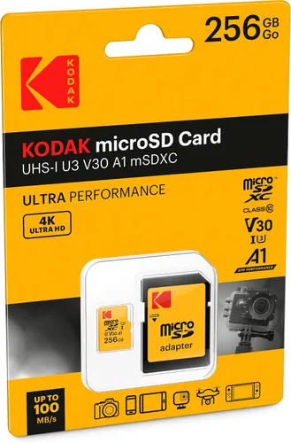Vista 2 de Kodak Tarjeta MicroSDXC UHS-I U3 V30 A1 de 256 GB con adaptador - Velocidad de lectura de hasta 95 MB/s - Velocidad de escritura de hasta 85 MB/s
