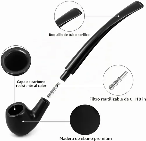 Vista 2 de Joyoldelf Pipa de tabaco, pipa de madera de lujo para fumar con soporte para pipa, tubos de tabaco de ébano para fumar con raspador de pipa, caja
