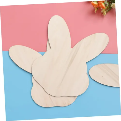 Vista 7 de EXCEART Conejito conejo chips de madera decorativos DIY artesanía accesorios decoración del hogar arte de pared para Pascua