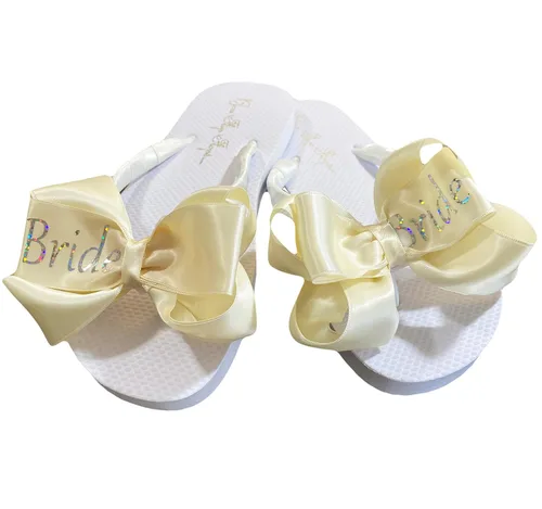 Vista 7 de Gold Bride Glitter Bling Bow Flip Flops for the Wedding