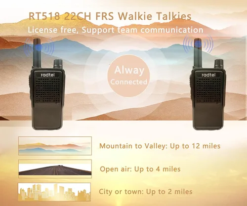 Vista 2 de Radtel RT-518 Walkie Talkies recargables para adultos, radio bidireccional FRS de mano de largo alcance, 22 canales, manos libres VOX para camping