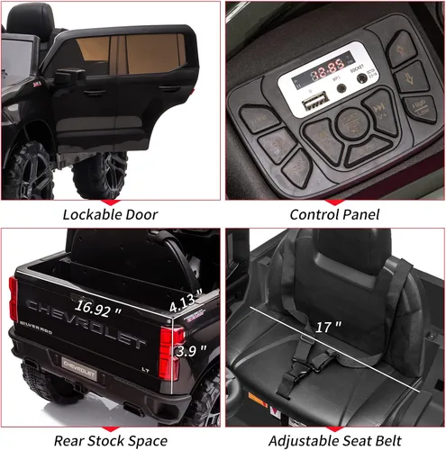 Vista 2 de Chevrolet Silverado GMC Ride en coche con licencia de 12 V, funciona con Negro