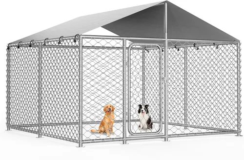 Vista 2 de Perrera resistente para perros de 7.8 x 7.8 pies con techo impermeable y resistente a los rayos UV, mecanismo de bloqueo seguro, caja de metal