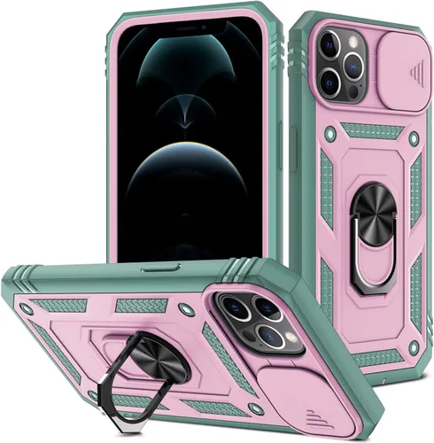 Vista 22 de Funda para iPhone 11, soporte giratorio y cubierta deslizante Verde Rosa